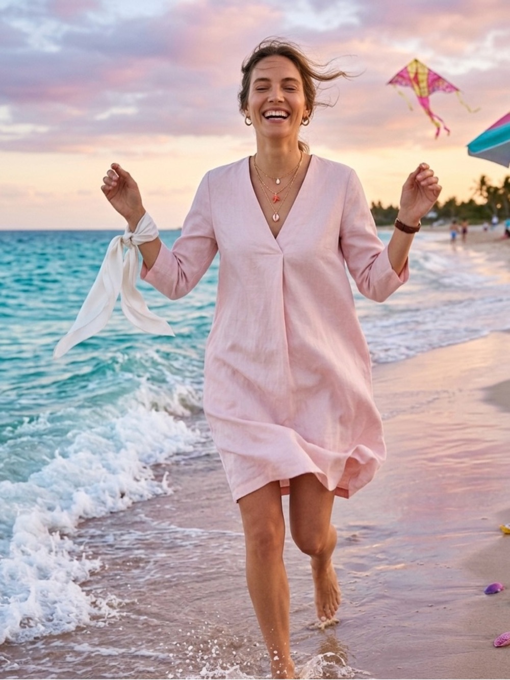 COS Blush Pink Minimalist Shift Dress Size 2 | V-Neck Modern Dress